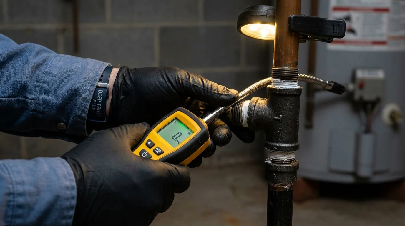 Gas leak detection with electronic sniffer by Johns Plumbing LLC in Earle